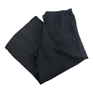 Gudrun Sjoden Black Linen Modal Wide Leg Pants Drawstring Pockets Womens XL